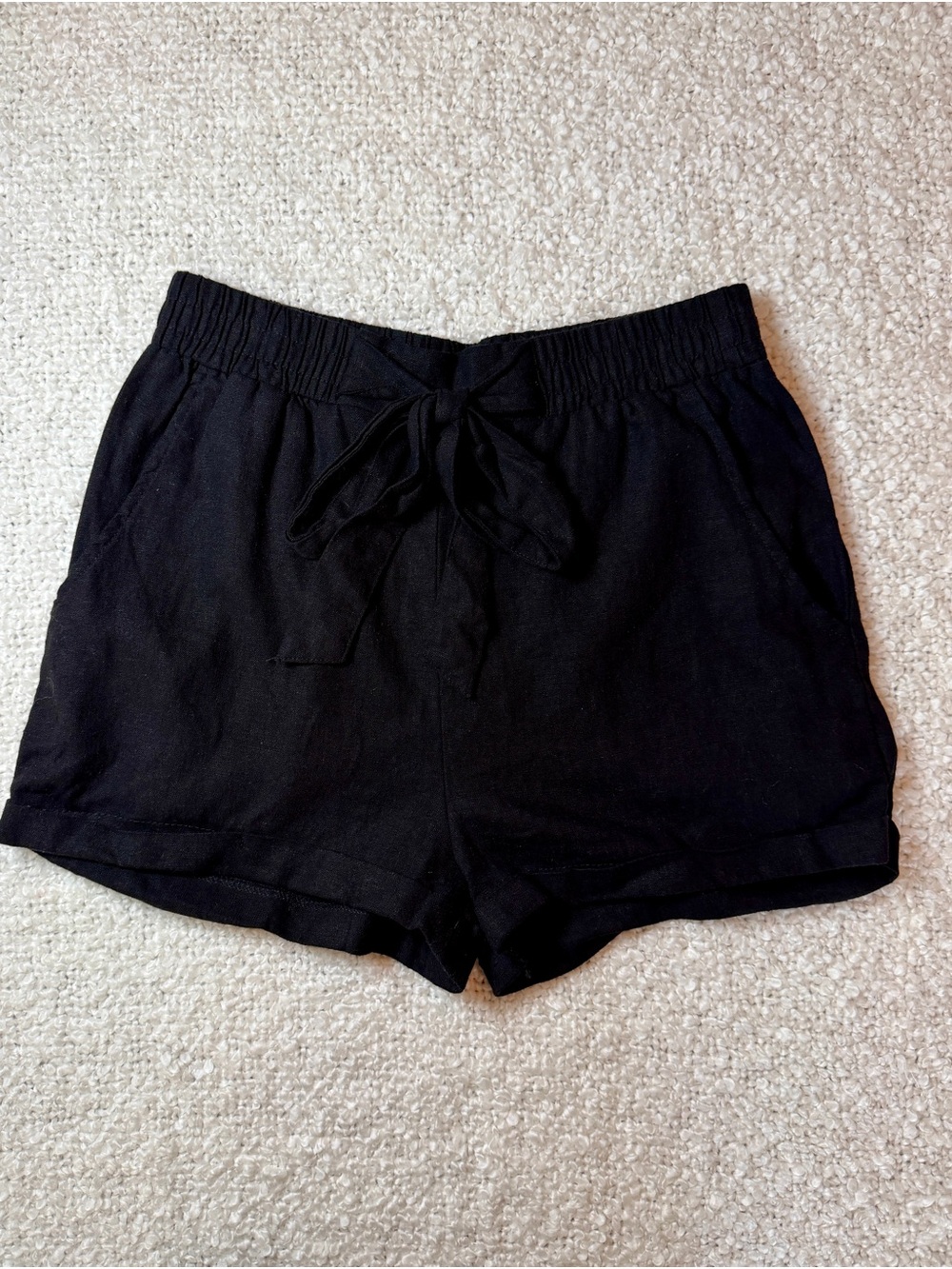 2Bella Black Linen Blend Shorts with Tie Size S